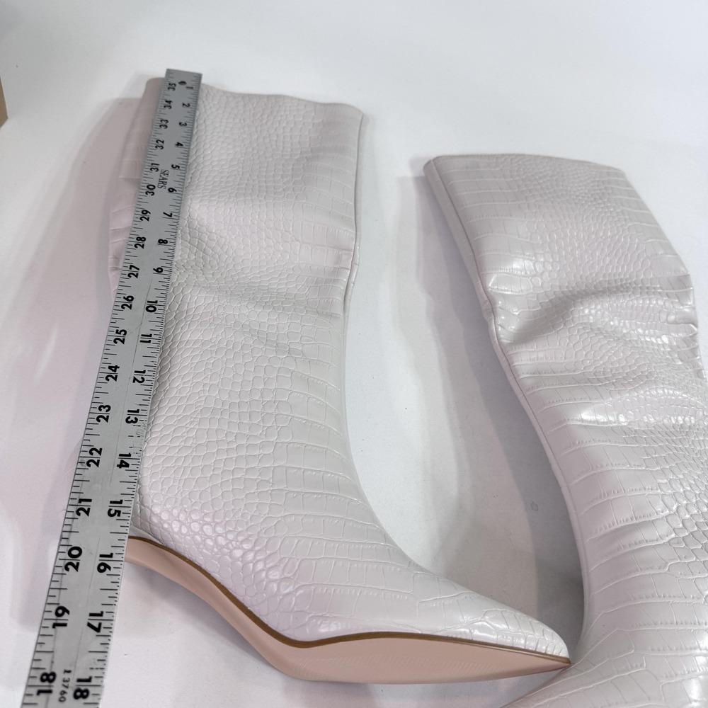 Steve Madden Lavan Boots Womens Size 6 White Bone Croco Mid Calf Kitten Heel - Picture 4 of 11